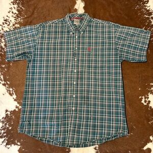 Cinch Teal and White Plaid Dress Shirt